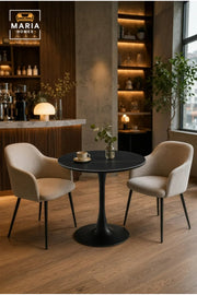Modern Round Dining Table 80cm with Black Marble-Look Top and Pedestal Base √ê Contemporary Bistro & Caf≈Ω Table