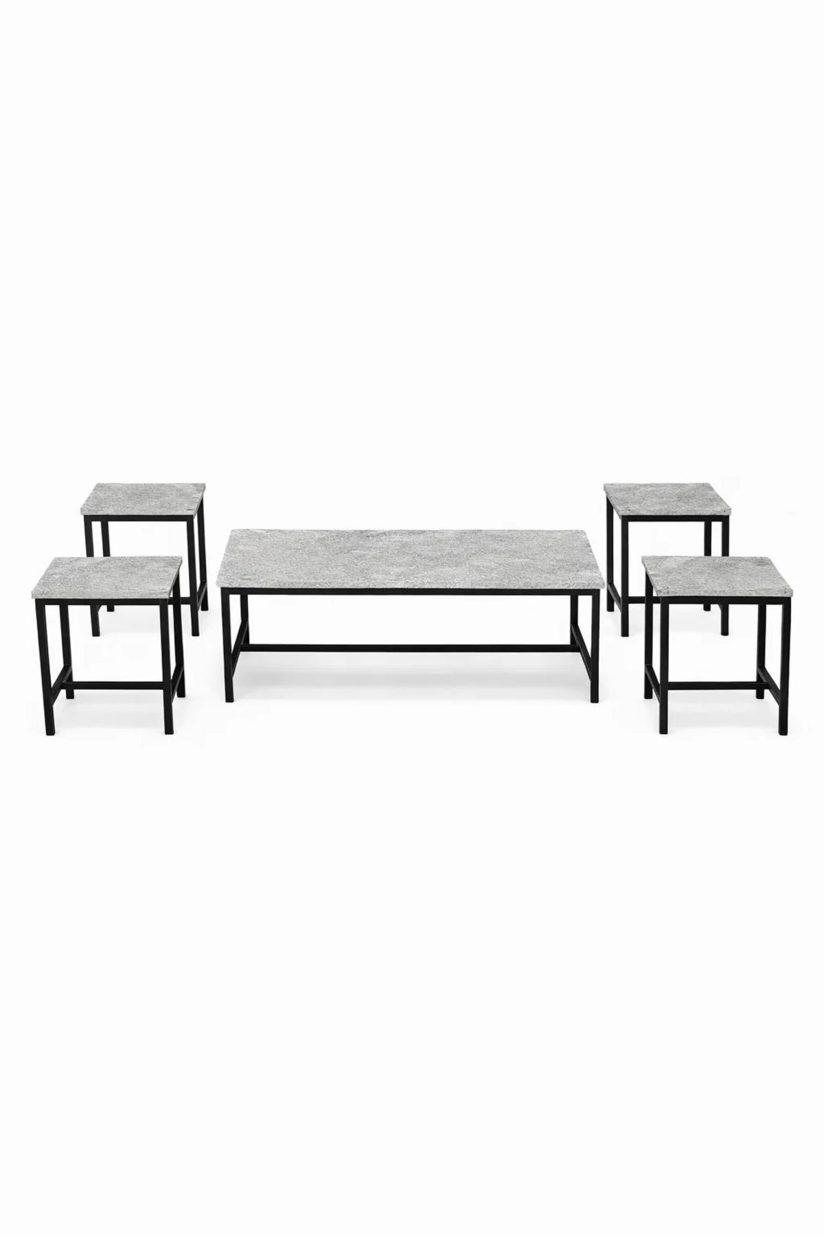 Grey 5-Piece Nesting Coffee Table Set Industrial Metal Frame for Modern Living Room Interiors