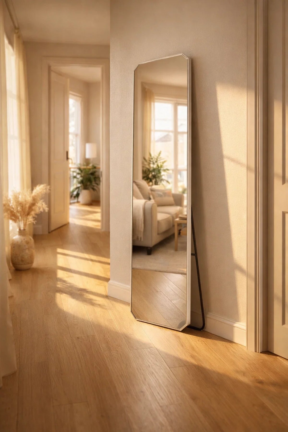 Silver Aluminum Full Length Mirror 170x50cm Standing Bedroom Mirror Shatterproof Decor Furniture