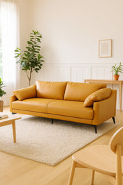 Yellow 3-Seater Sofa Ð Modern Leather Fabric Sofa with Soft Cushions and Metal Legs for Living Room