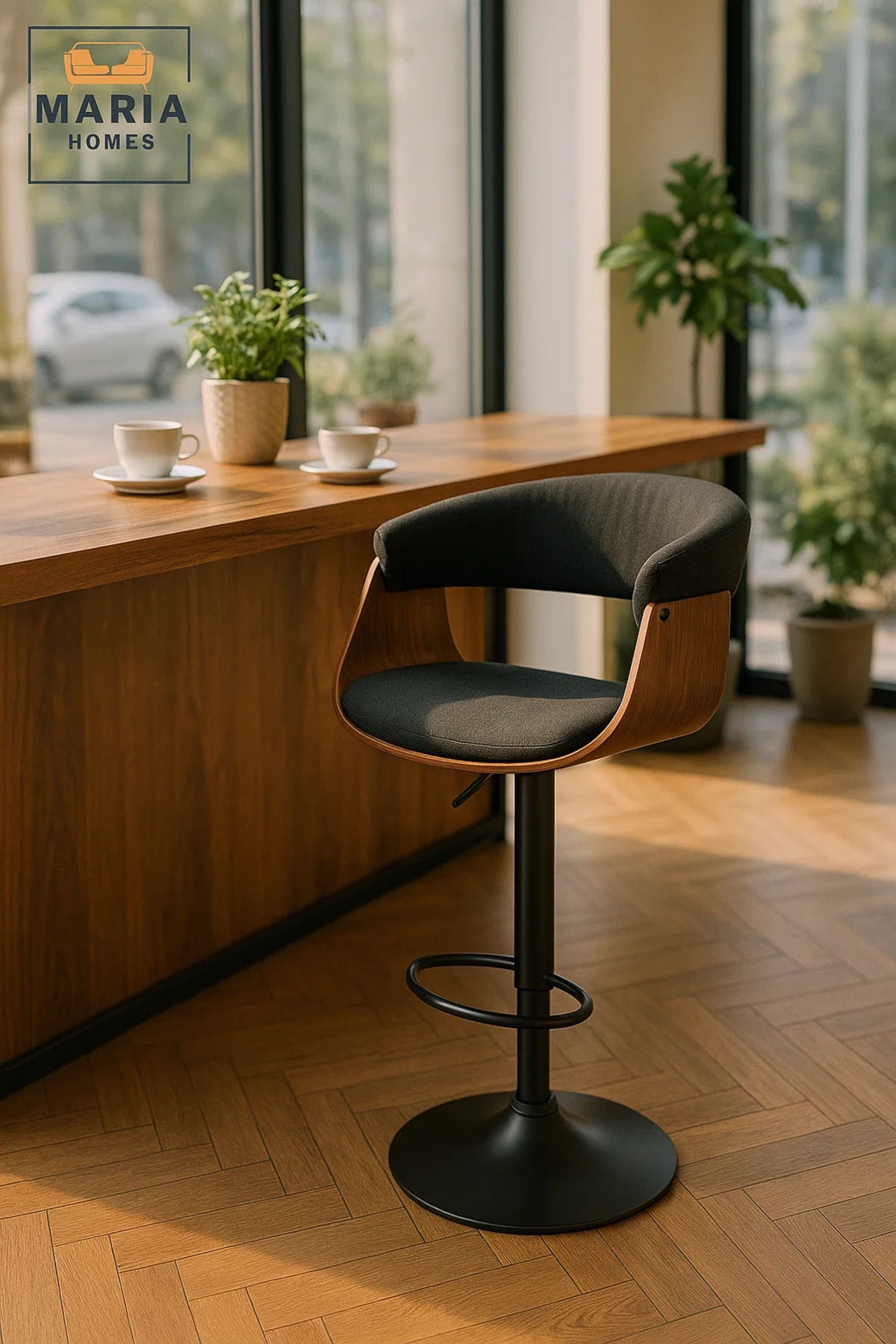 Modern Black Adjustable Bar Stool with Footrest, Swivel High Chair for Kitchen Island & Home Bar