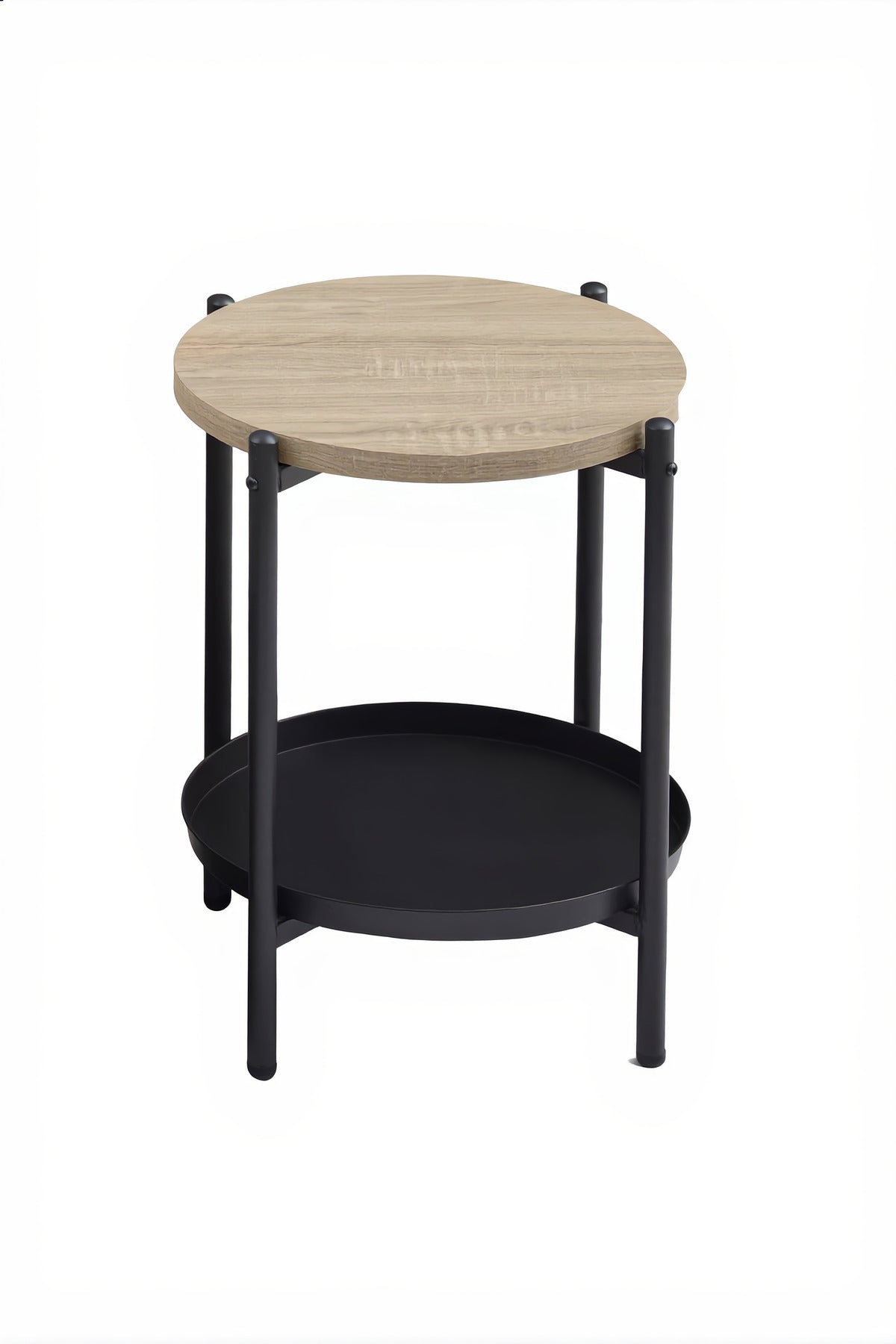 Modern Wood Side Table √ê Round Coffee Table with Black Storage Shelf 40_40_55 cm