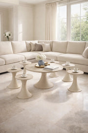 Modern Beige Round Coffee Table Set 1+6 7 Piece Cone Base Living Room Set