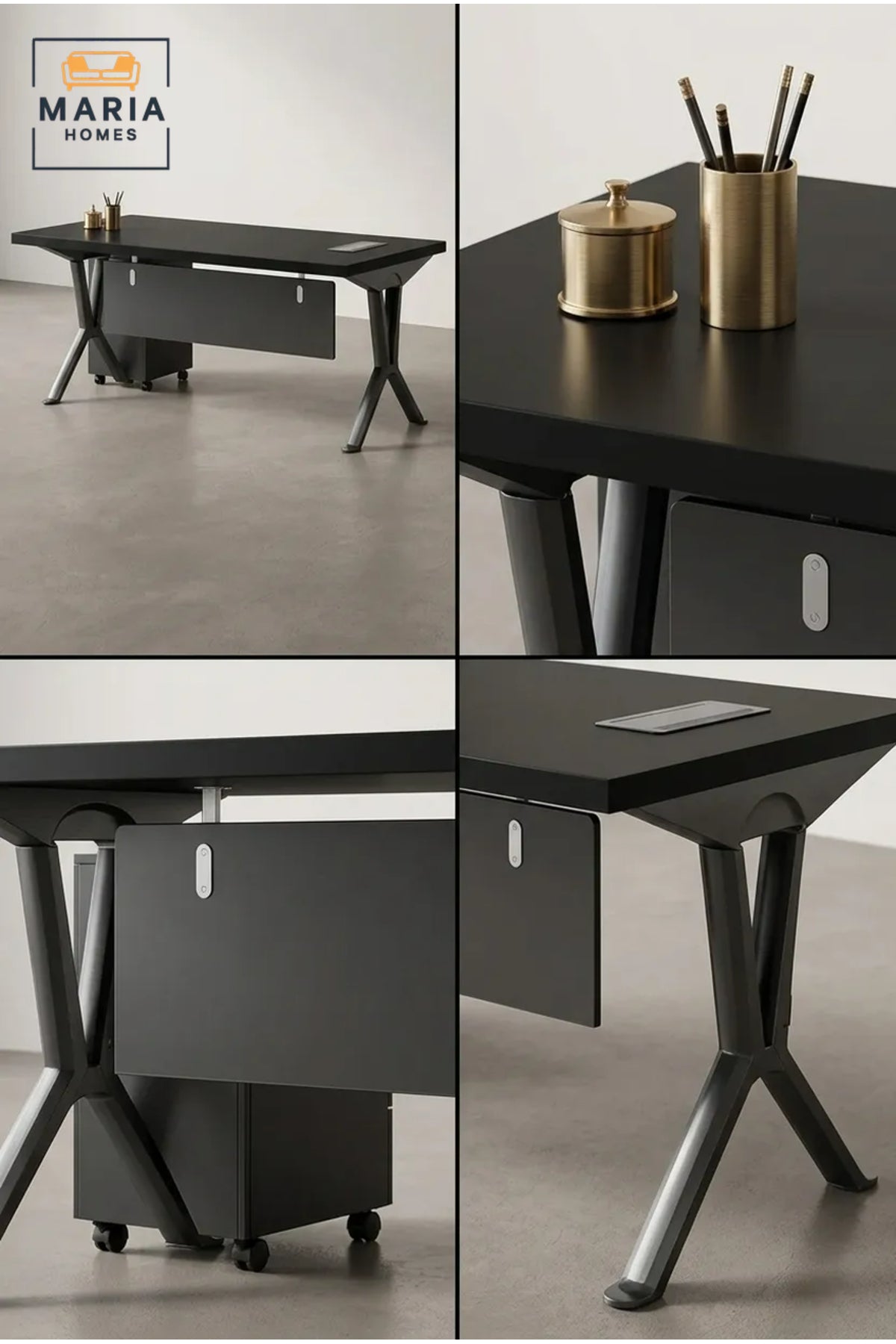 Contemporary Executive Office Desk with Mobile Storage Cabinet √ê Modern Manager Workstation Table