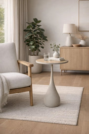 Modern Beige Side Table with Wooden Top Round Coffee Table for Living Room Decoration 60cm