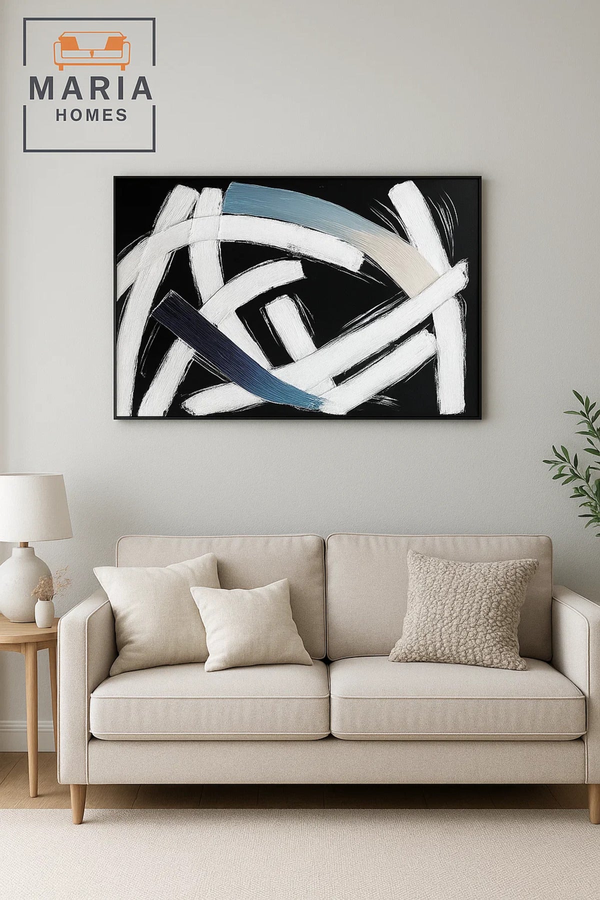 Black and White Abstract Textured Wall Art Ð Modern Blue Accent Canvas for Home & Office-120*80CM