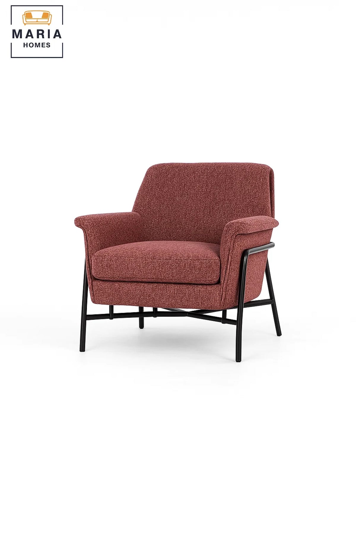 Modern Upholstered Armchair Red Comfortable Accent Chair with Metal Frame