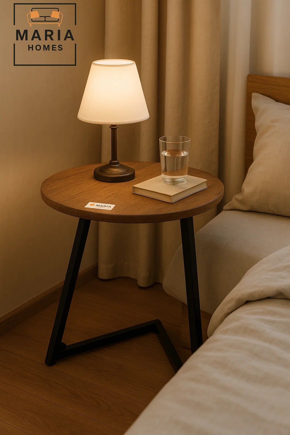 Retro Wooden Side Table with Gold Edge and Tri-Toned Legs