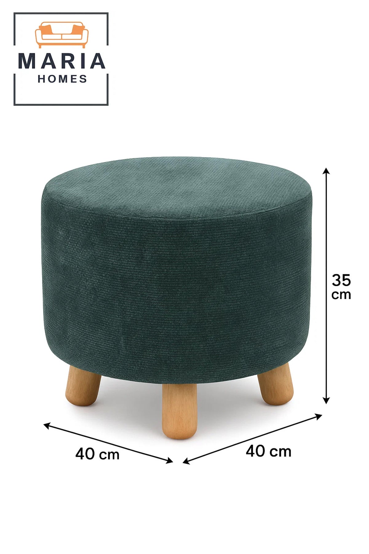 Round Green Velvet Ottoman Stool Ð with Wooden Legs for Living Room & Bedroom