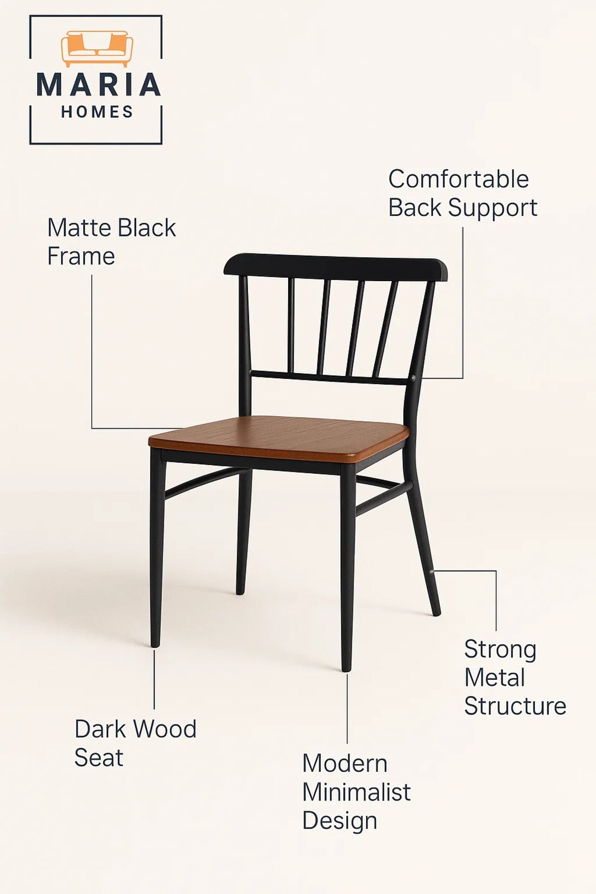 Modern Dining Chair Ð Black Frame with Wooden Seat for Kitchen & Dining Room