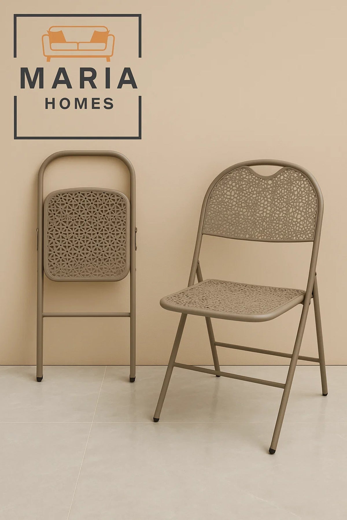 Beige Folding Plastic Chair with Elegant Cut-Out Design Ð Lightweight & Space-Saving