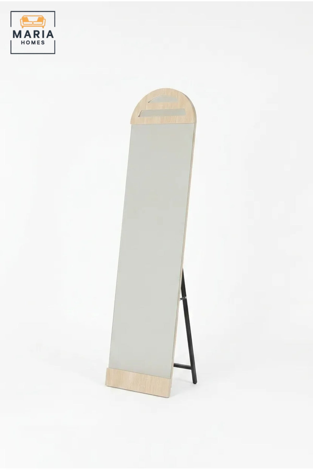 Modern Full Length Floor Mirror with Arched Wooden Frame and Freestanding Support, Dressing Mirror for Bedroom, Entryway, Wardrobe, Salon and Boutique