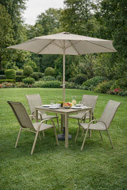 Luxury Outdoor Patio Dining Set 4 Seater Square Table with Umbrella Beige Garden Furniture 90cm