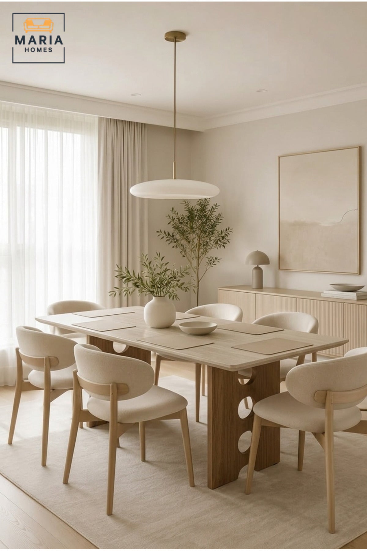 Modern Rectangular Dining Table with Wooden Top and Decorative Wooden Base, Contemporary Dining Table for Dining Room, Kitchen, Café and Restaurant