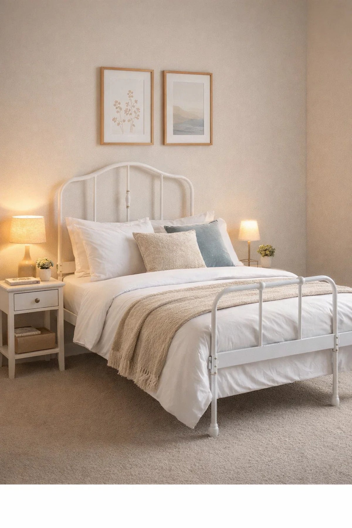 White Metal Bed Frame - WHITE (90*190 cm)