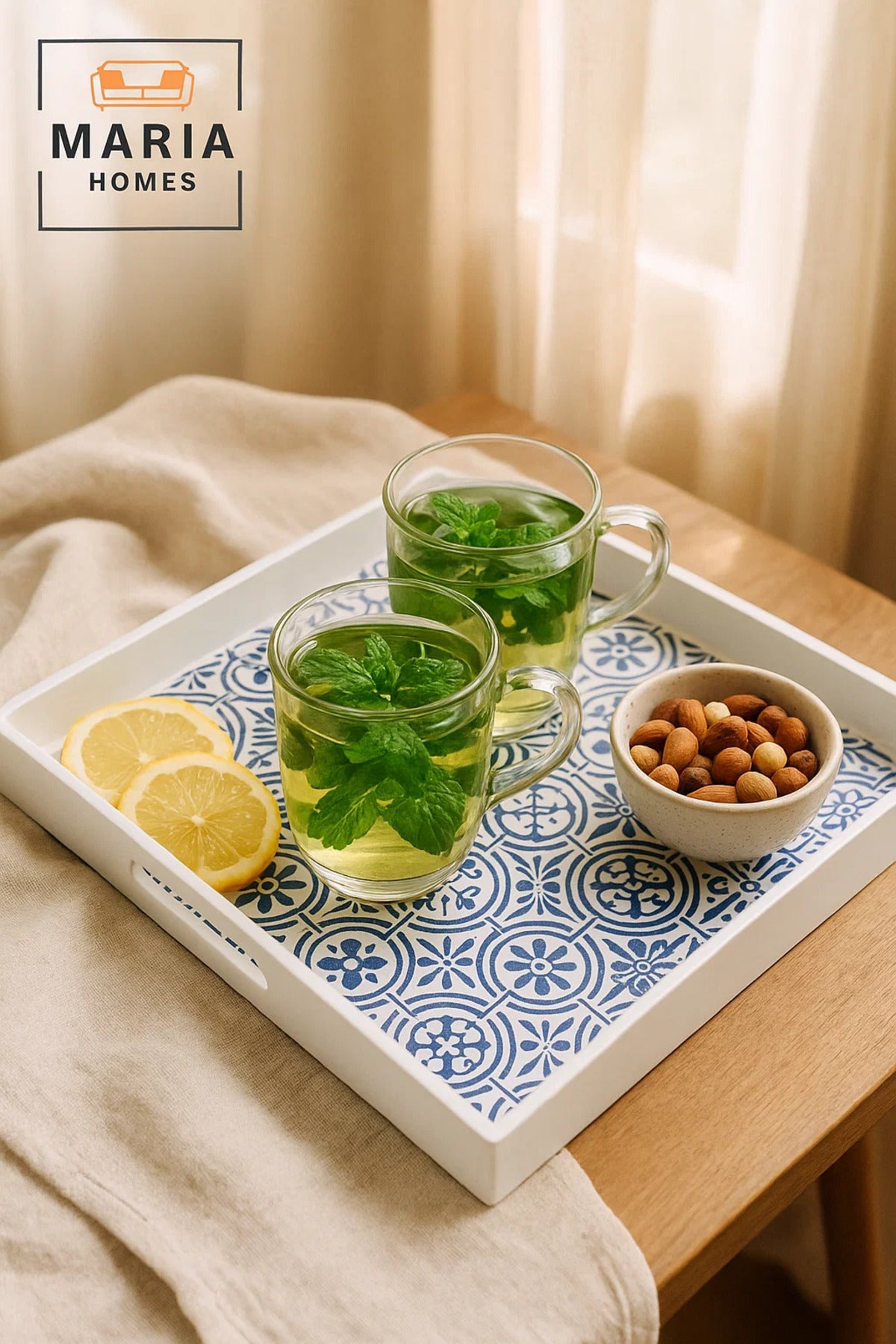 Square Plastic Serving Tray with Modern Geometric Print √ê White Frame, size 35*35 cm