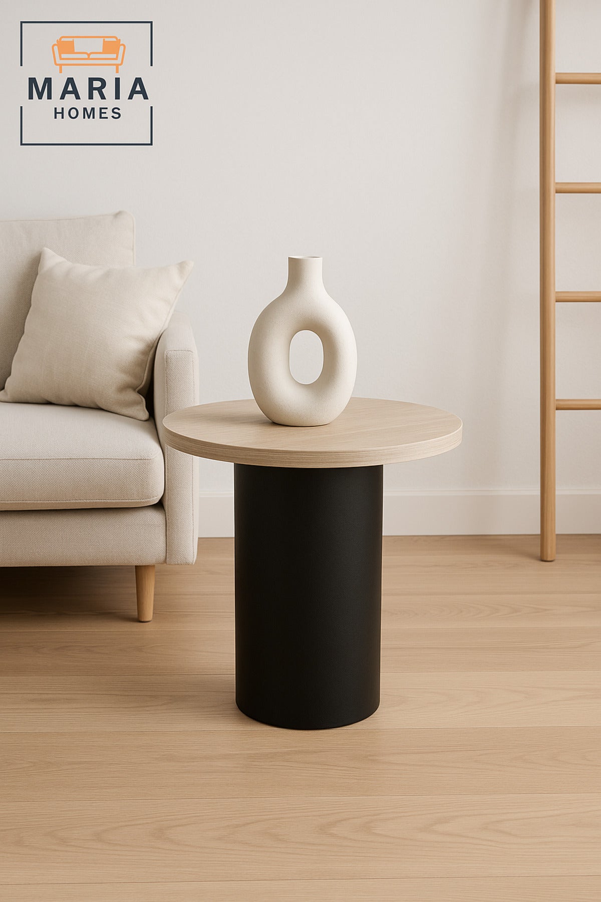 Modern Round Side Table Ð Black Base Coffee Table 50_50 cm for Living Room & Bedroom