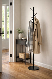 Modern Black Metal Coat Rack Stand with Hooks
