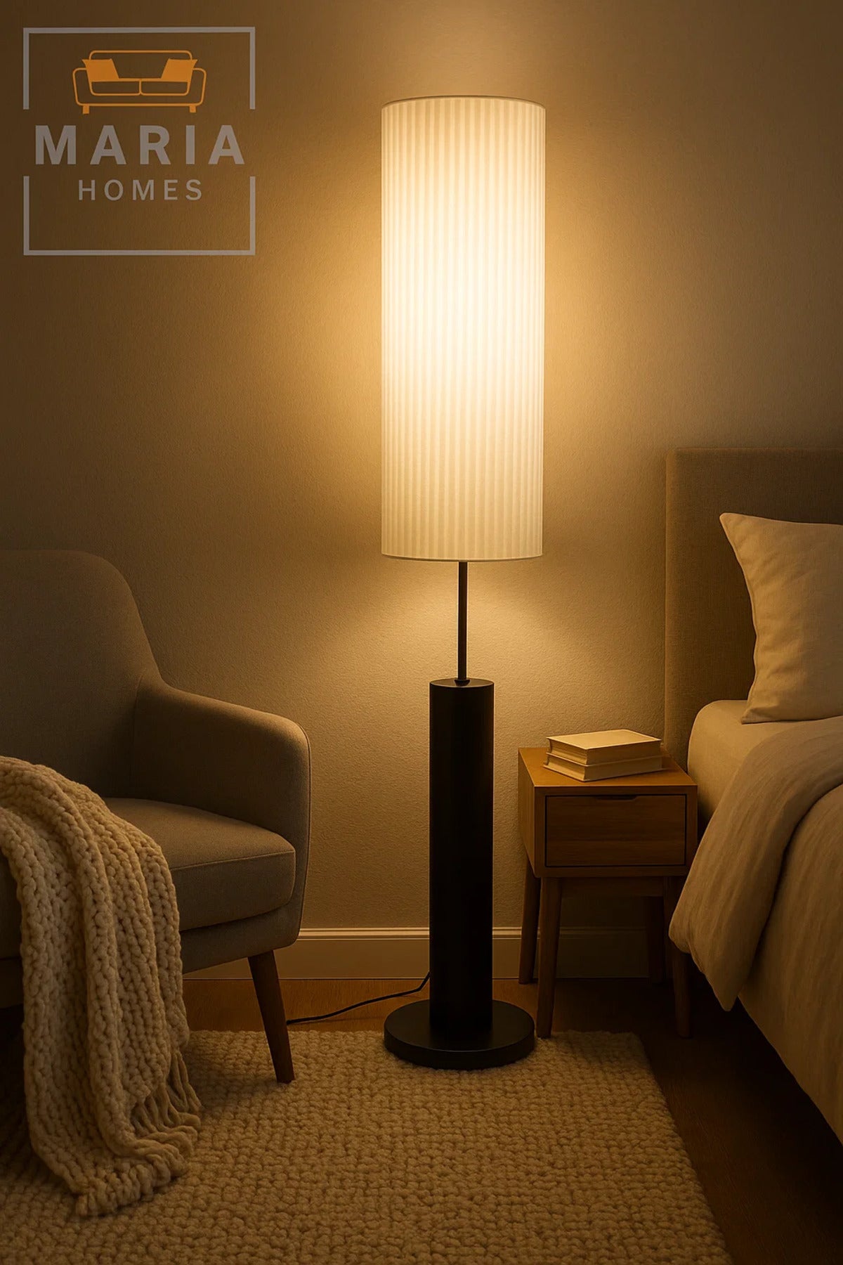 Modern Tall Floor Lamp with White Pleated Shade