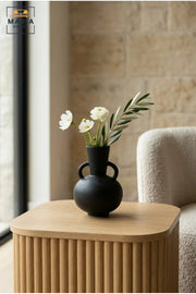 Modern Black Ceramic Decorative Vase with Dual Handle Design, Small Flower Vase for Living Room, Dining Table, Shelf & Home Décor