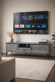 Modern Grey TV Table Media Console Stand with Storage Drawer and Cabinets Living Room 160cm