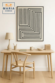 Modern Geometric Area Rug Ð Black Linear Pattern on Cream, size 4.3*123 cm