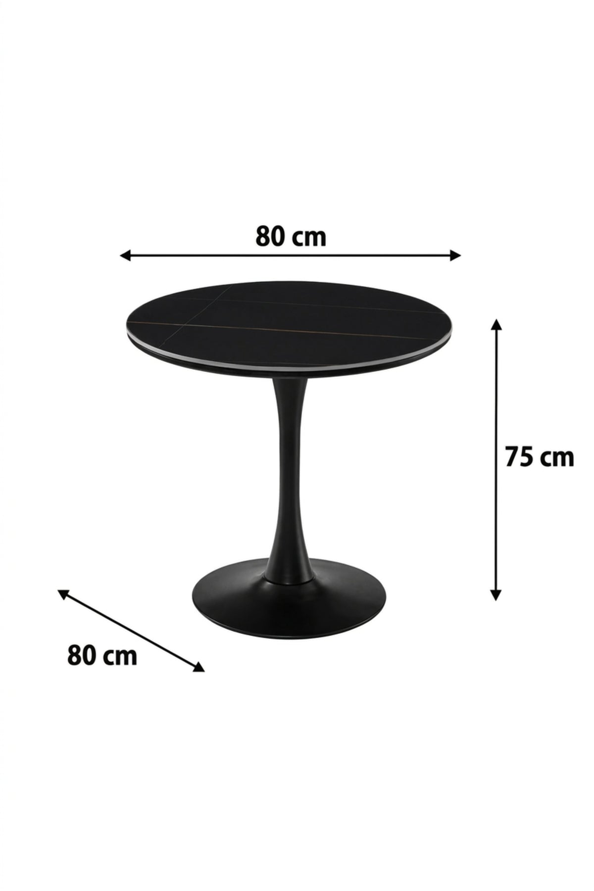 Modern Round Dining Table 80cm with Black Marble-Look Top and Pedestal Base √ê Contemporary Bistro & Caf≈Ω Table