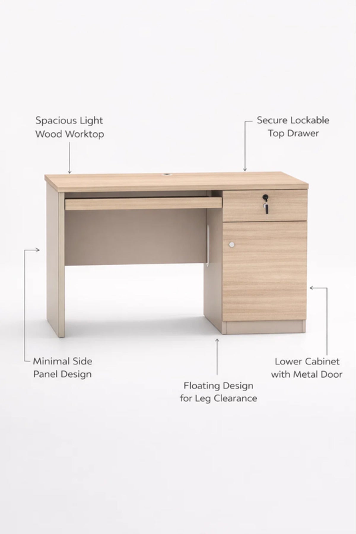Compact Wood Office Desk with Drawer & Cable Management