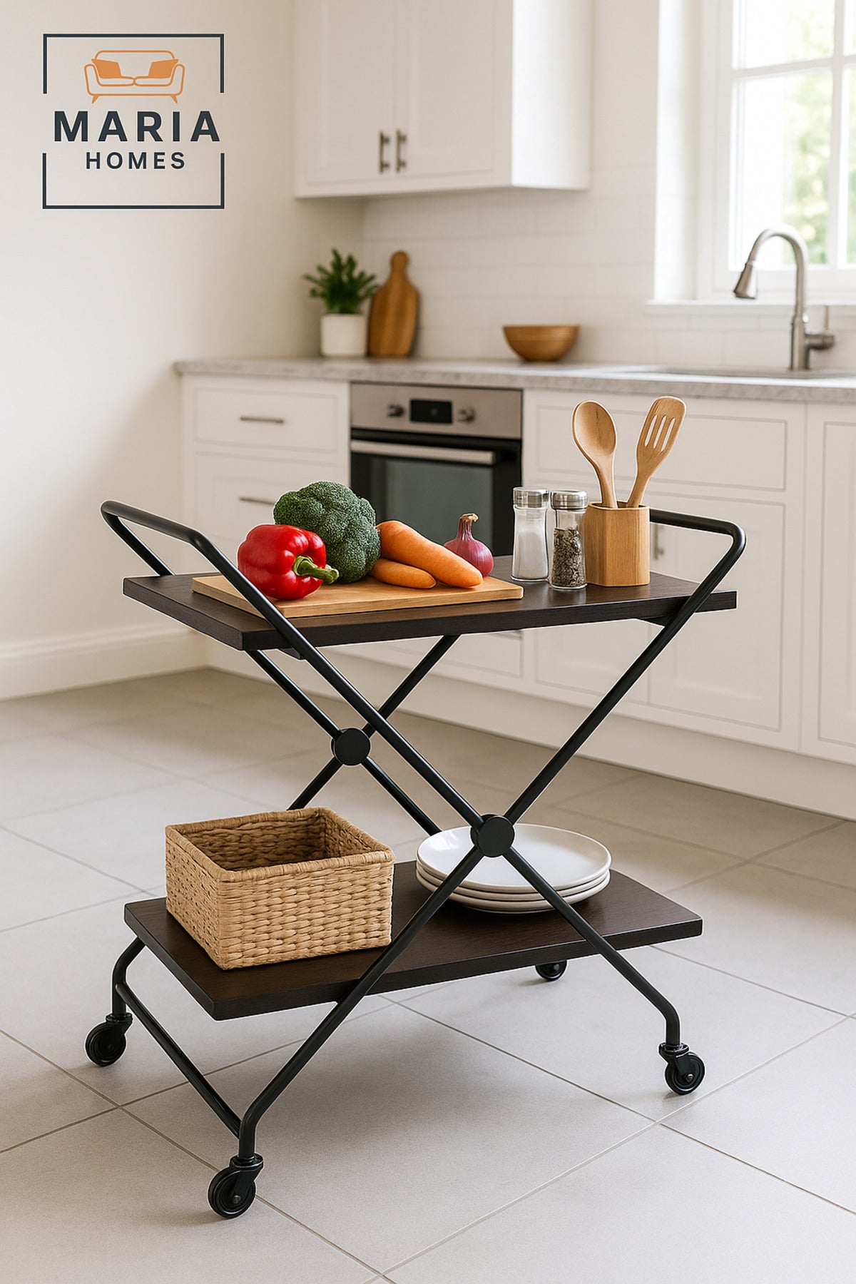 Coffee 2-Tier Serving Trolley with Wheels Ð Kitchen & Living Room Utility Cart 70_40_84 cm