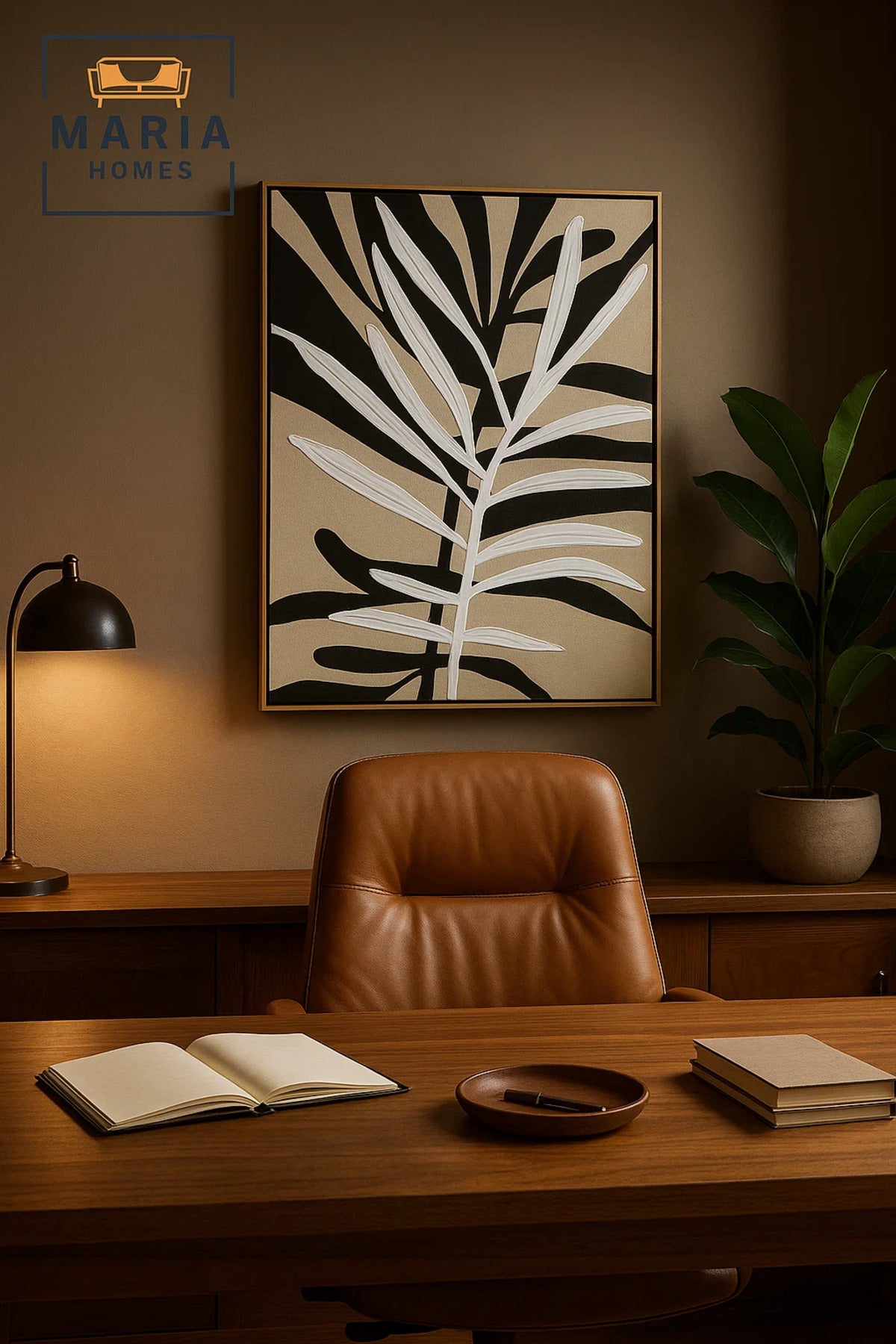 Textured Botanical Wall Art with Black and White Leaf Design-size80*120 CM