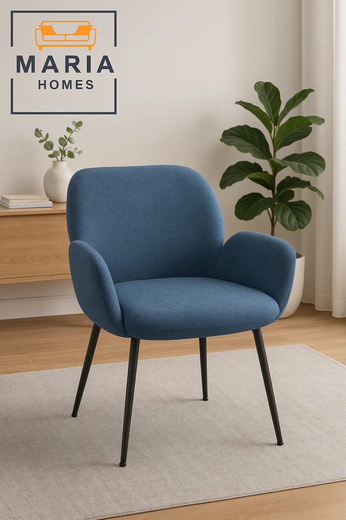 Elegant Blue Fabric Armchair with Metal Legs Ð Perfect for Dining, Office & Lounge
