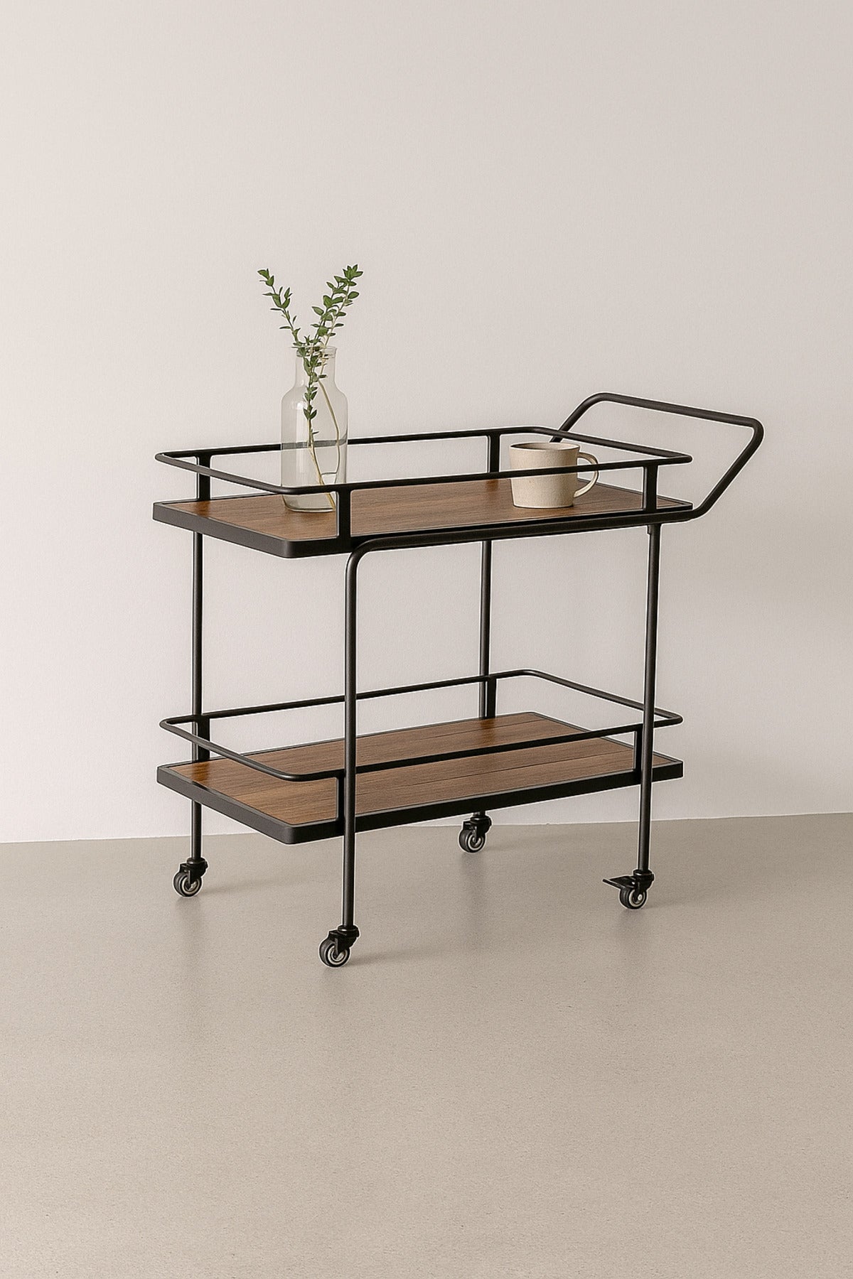 Modern Brown Metal Serving Trolley Ð 2-Tier Bar Cart with Wheels 83_40_80 cm