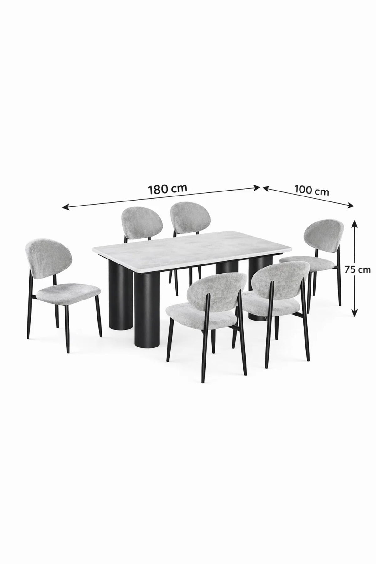 Modern Marble Top Dining Table Set with 6 Upholstered Chairs 180x100x75cm modern marble