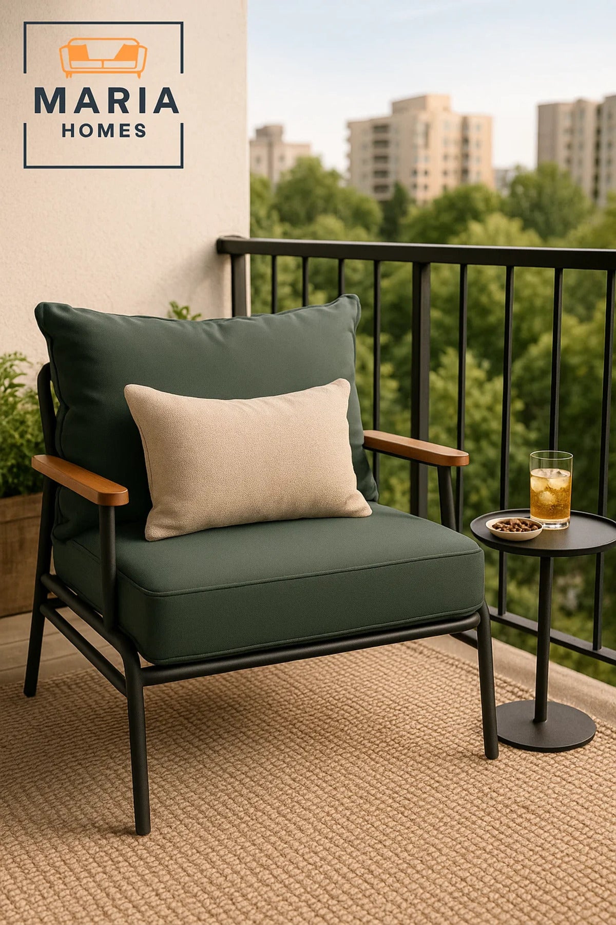 Lounge Armchair Ð Model F-869 Green with Metal Frame and Wooden Armrests