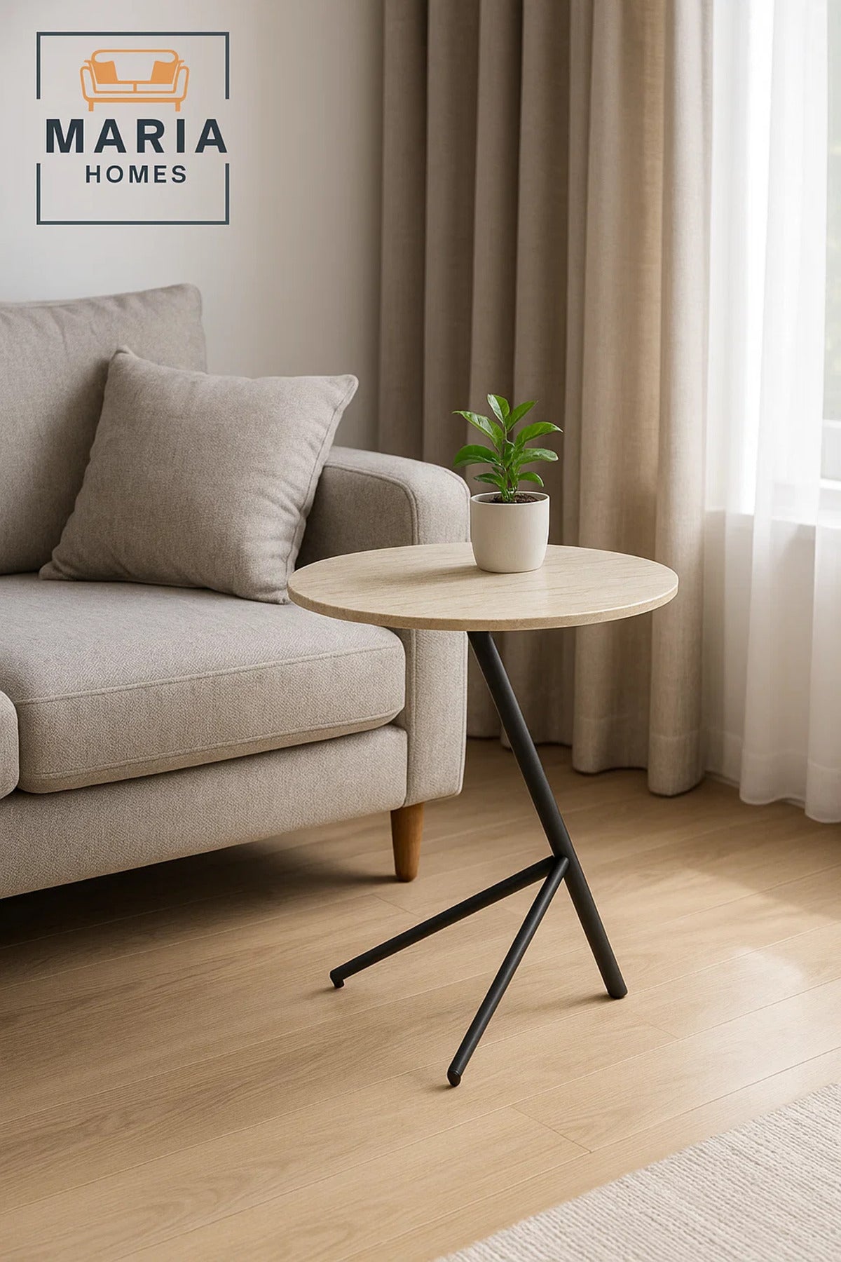 Modern Beige Marble Side Table 50_39_65 cm Ð Stylish Metal Frame Accent Table