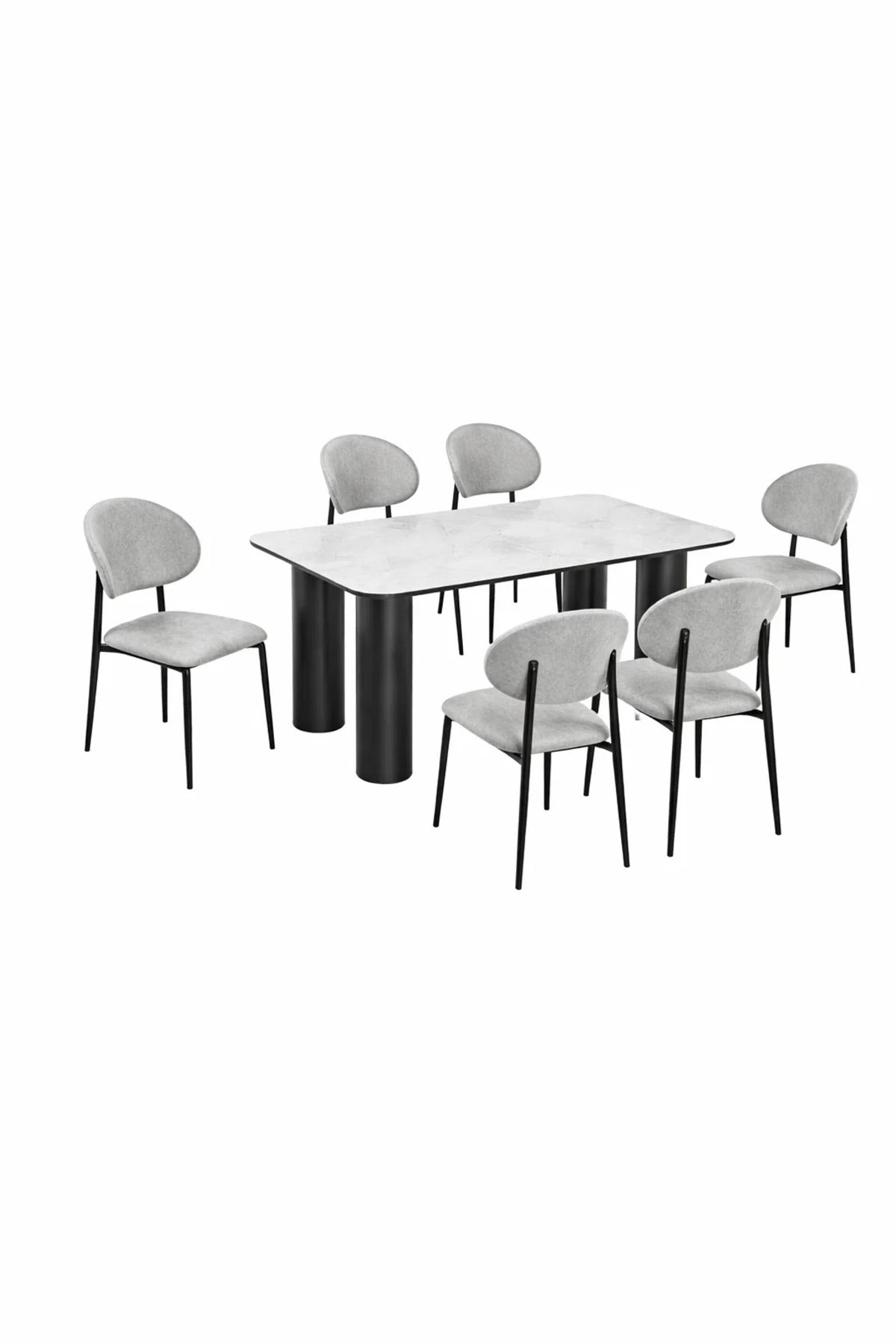 Modern Marble Top Dining Table Set with 6 Upholstered Chairs 180x100x75cm modern marble
