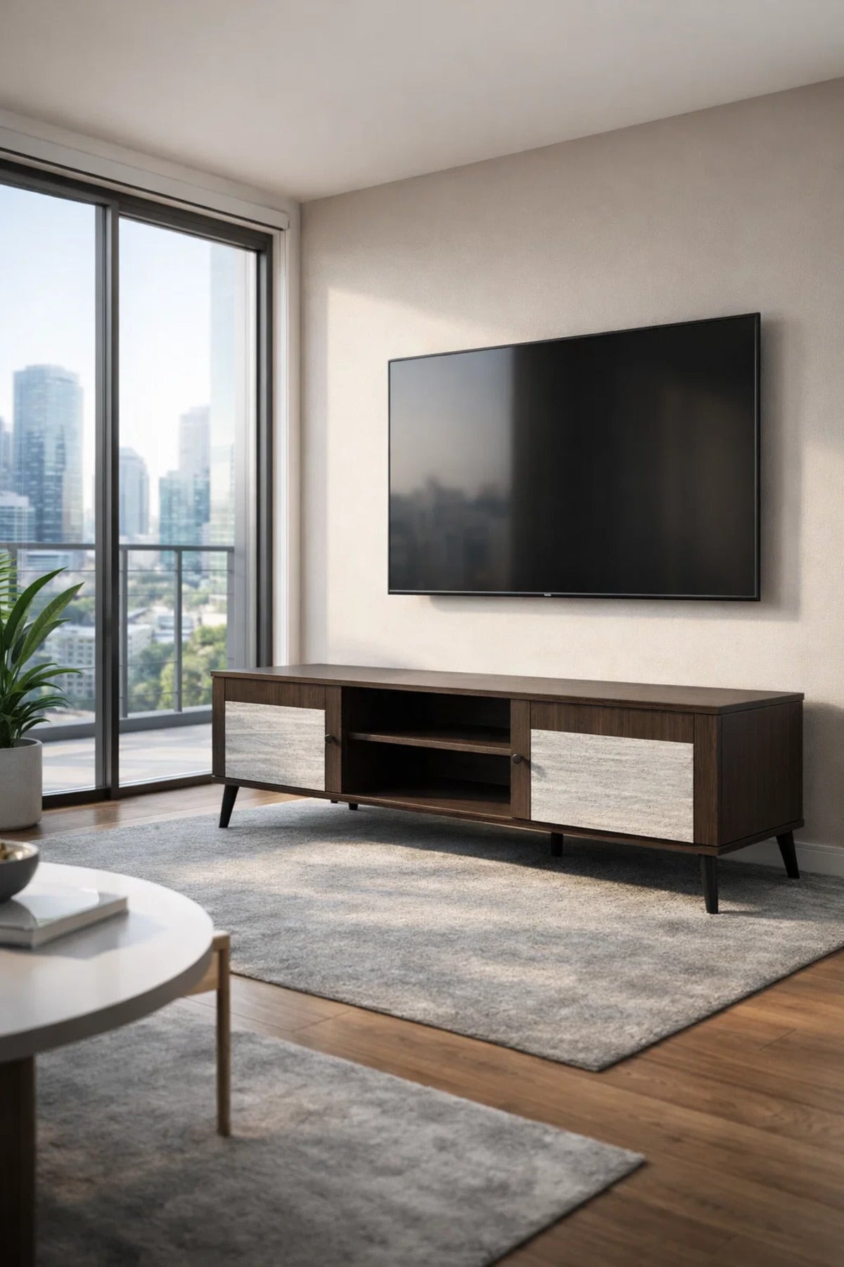 Modern 180cm TV Unit Media Stand with Shelves and Cupboards Stylish Wooden Living Room Console