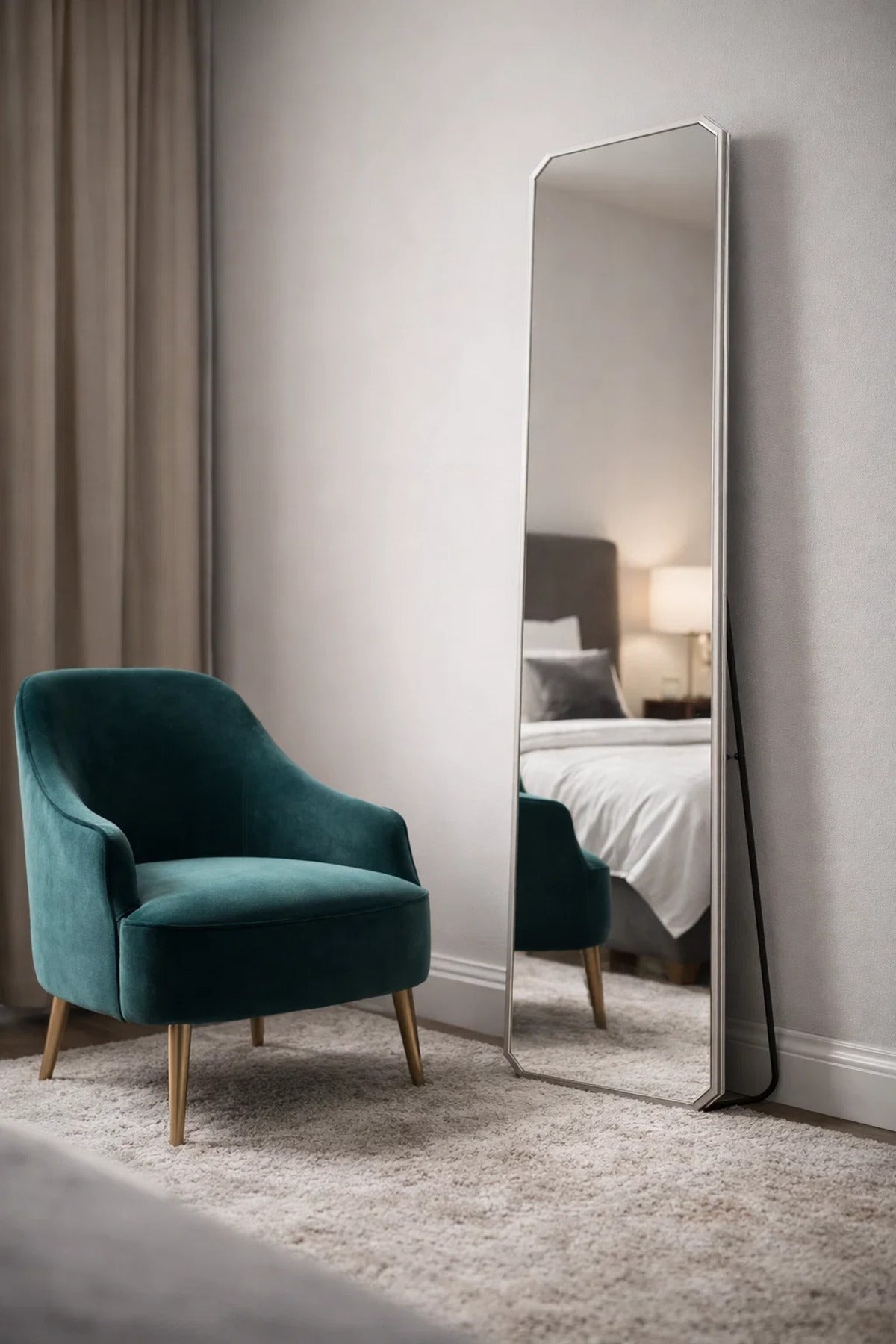 Silver Aluminum Full Length Mirror 170x50cm Standing Bedroom Mirror Shatterproof Decor Furniture
