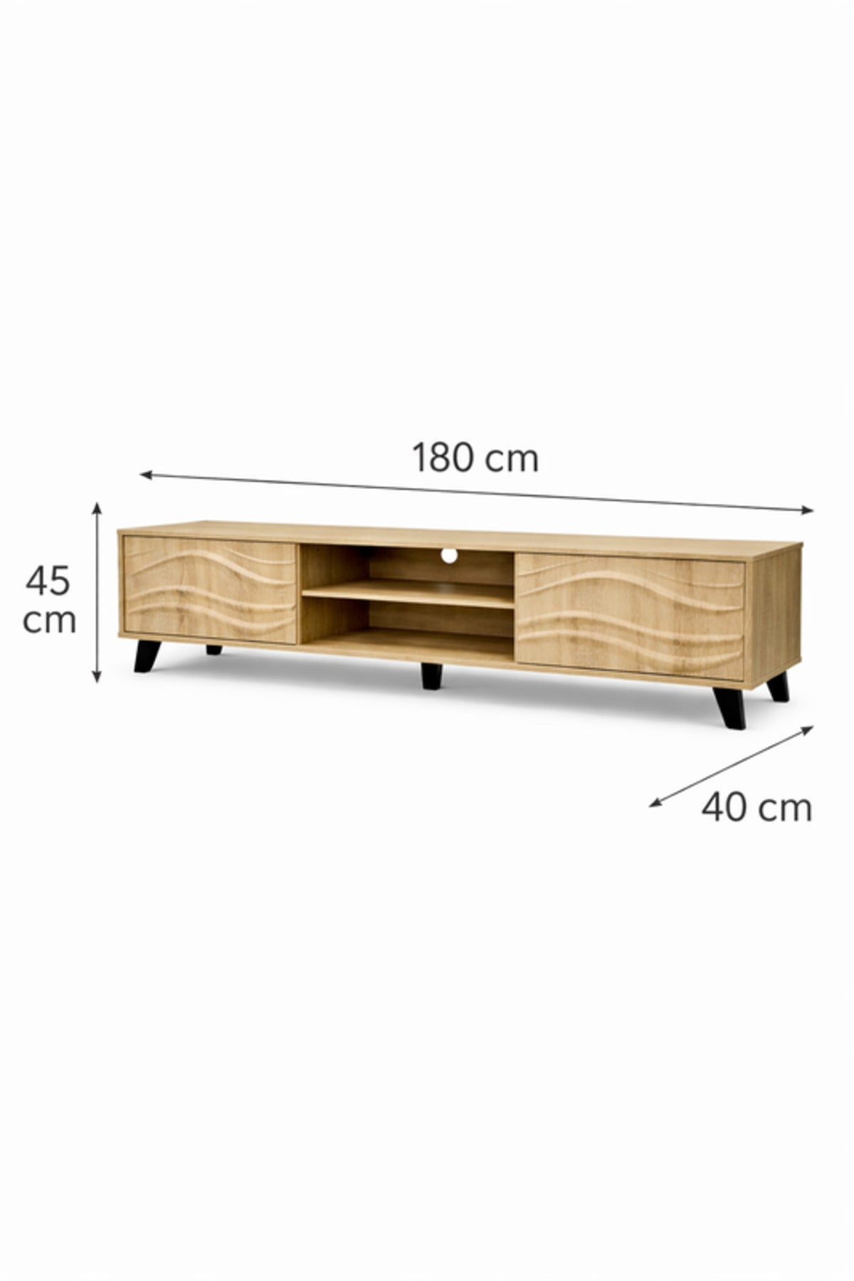 Modern Wood Finish TV Stand with Decorative Wave Panels and Storage