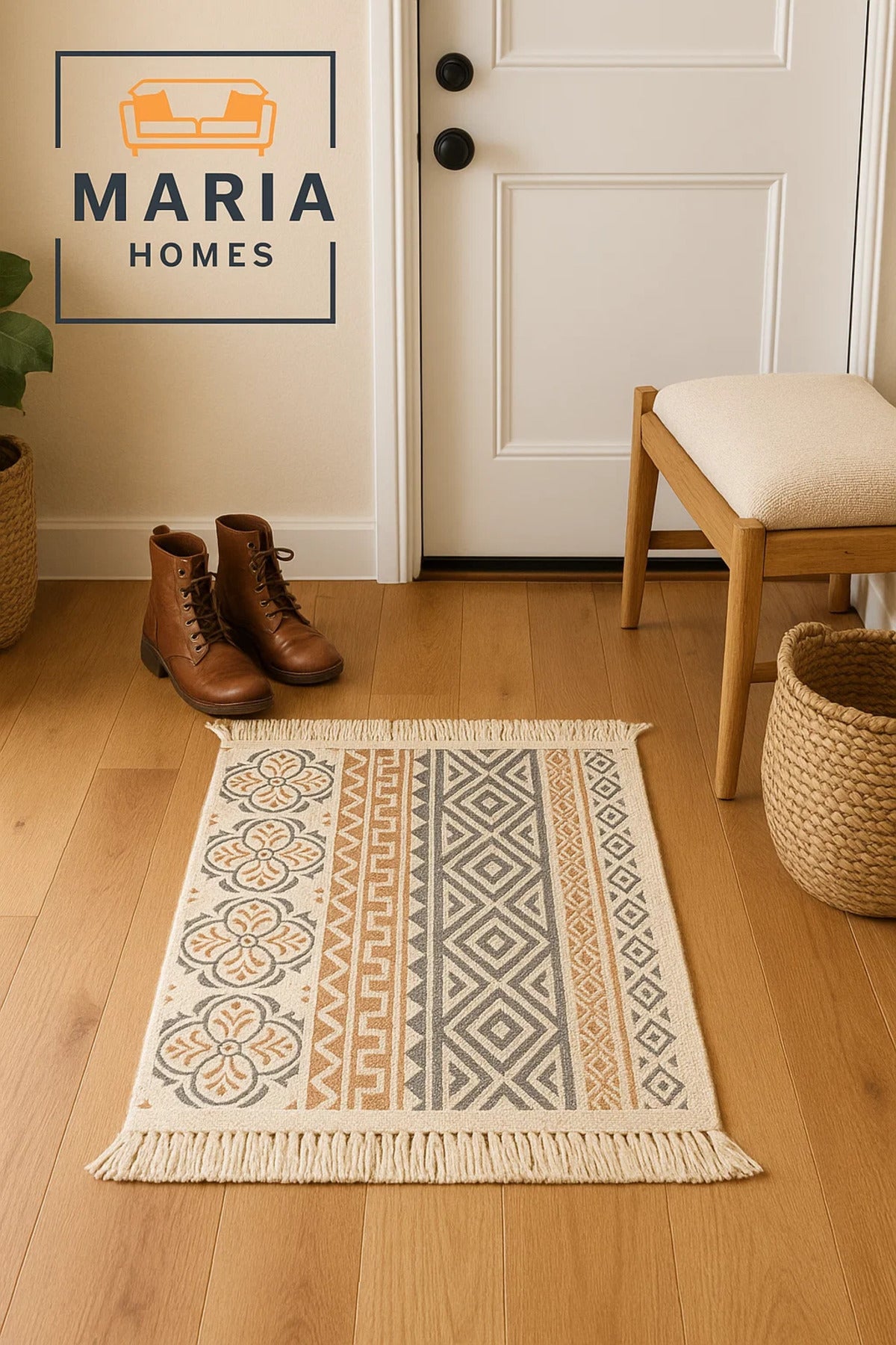 Boho Multicolor Cotton Accent Rug with Tribal & Floral Motifs Ðsize 90*150 cm