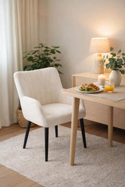 Modern White Boucle Dining Chair Soft Upholstered Armchair Black Legs for Kitchen and Dining Room