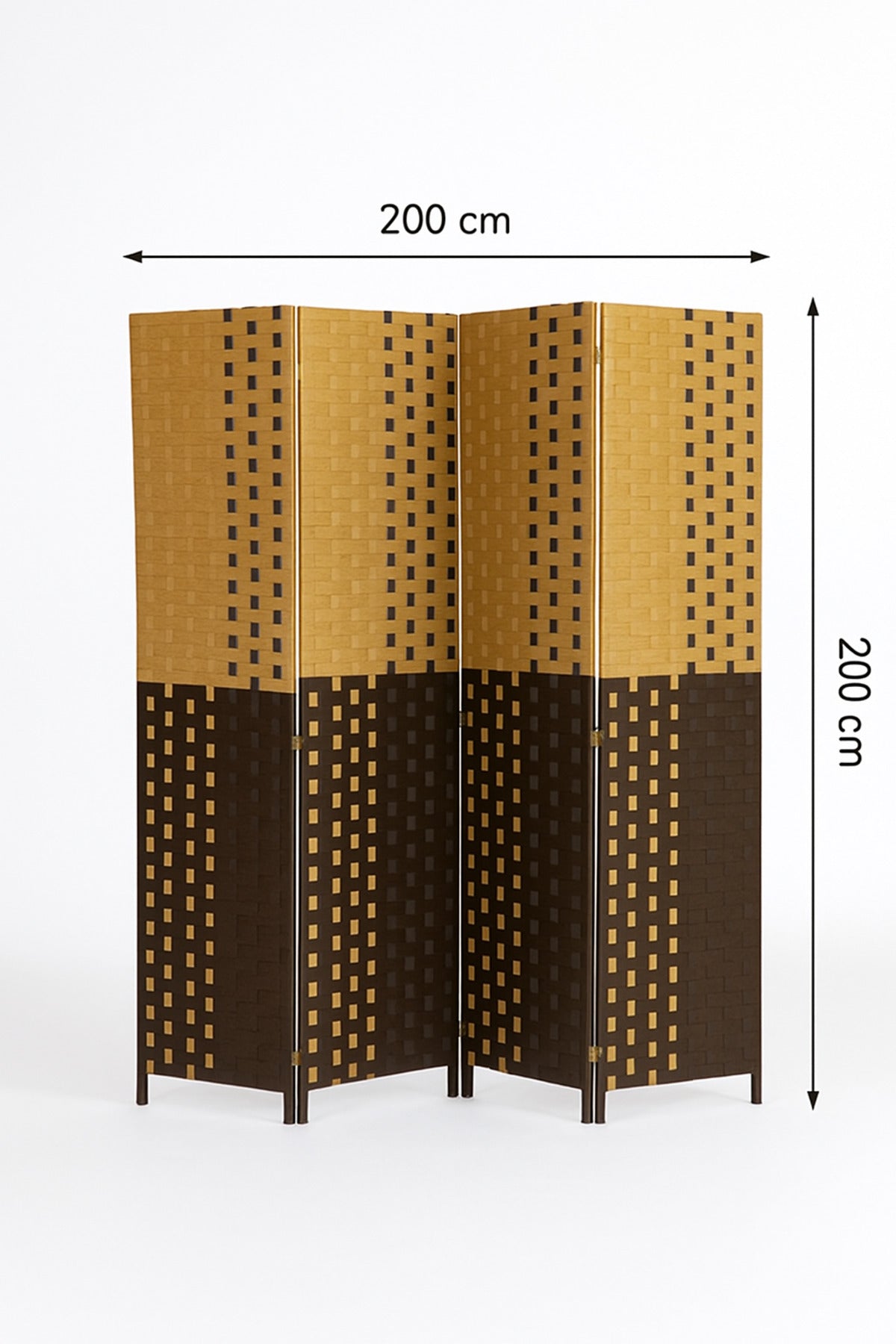 4-Panel Woven Room Divider Ð 180_200 cm Foldable Privacy Screen in Two-Tone Brown & Beige