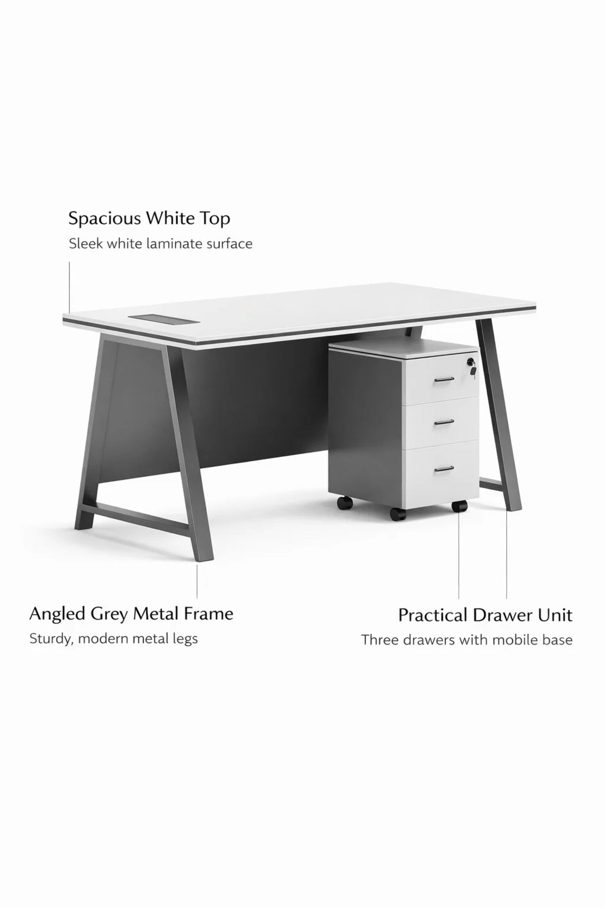 Stylish 140cm Office Desk with Mobile Pedestal White & Grey Computer Workstation for Modern Office