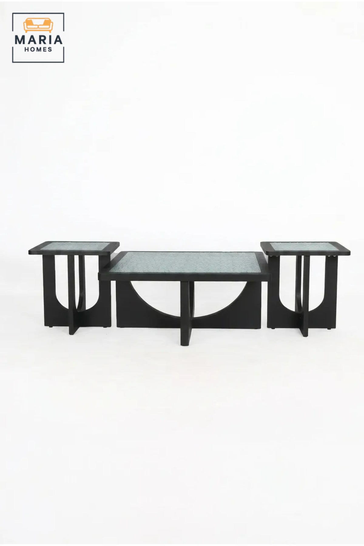 Modern Three-Piece Coffee Table Set with Rectangular Glass Tops and Two Matching Side Tables, Geometric Accent Tables for Living Room and Lounge