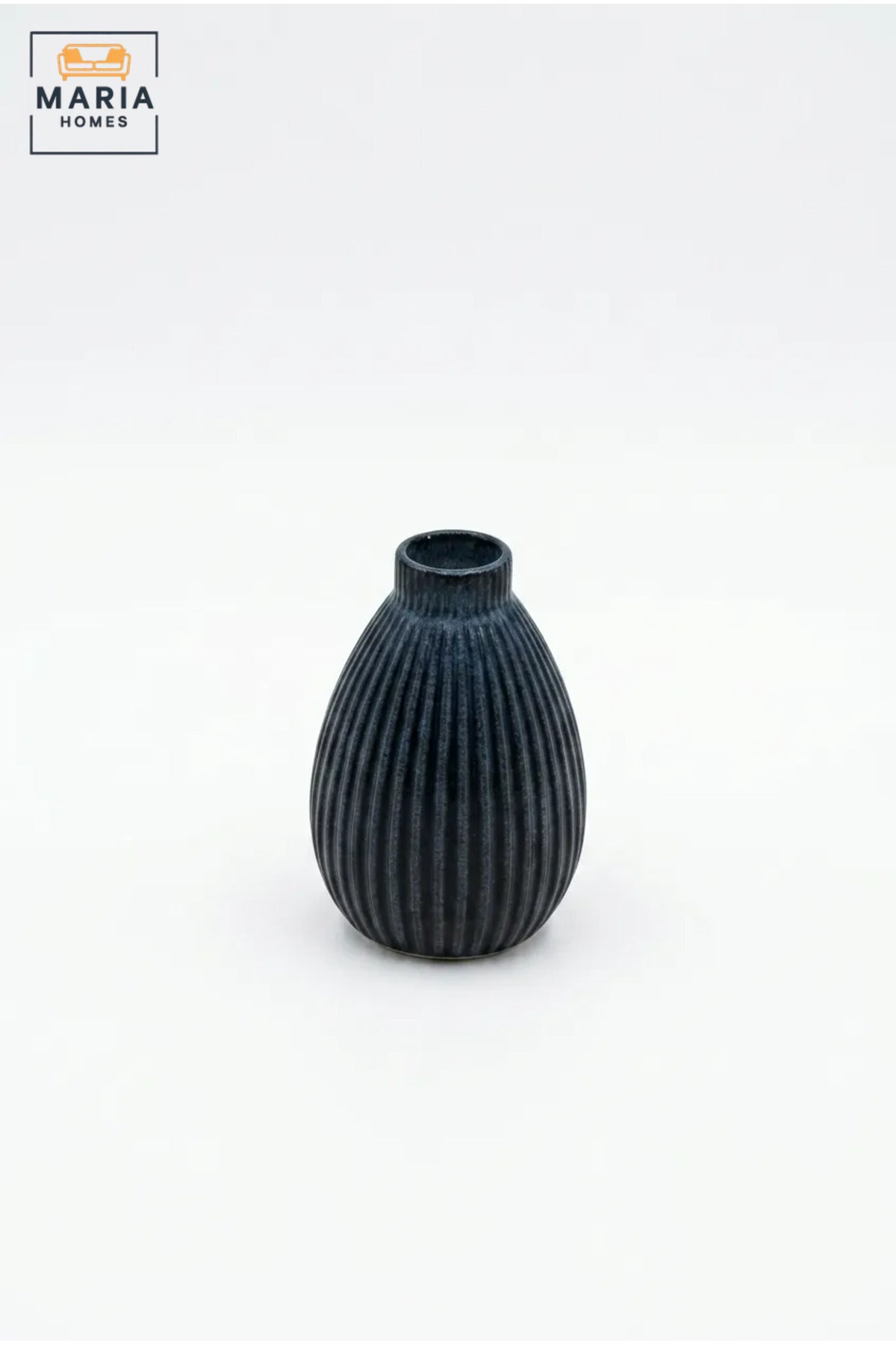 Blue Ribbed Decorative Vase, Modern Teardrop Flower Holder with Narrow Opening for Dried Flowers, Living Room, Bedroom, Office, Shelf and Table Décor