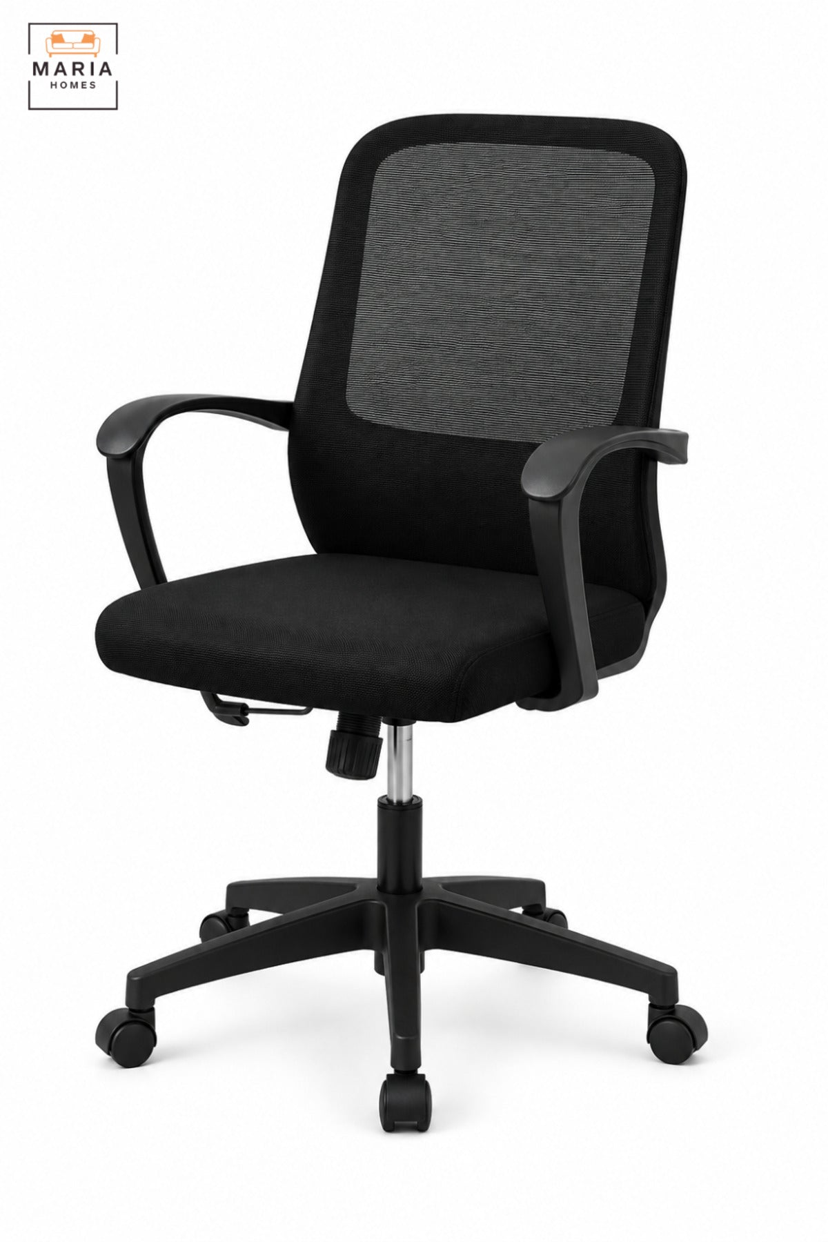 Modern Black Mesh Office Chair with High Backrest, Padded Seat, Armrests, Adjustable Height & Rolling Wheels for Home Office Study Workspace