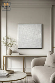 White Woven Texture Abstract Wall Art with Black Frame Ð Modern Minimalist Decorative Artwork