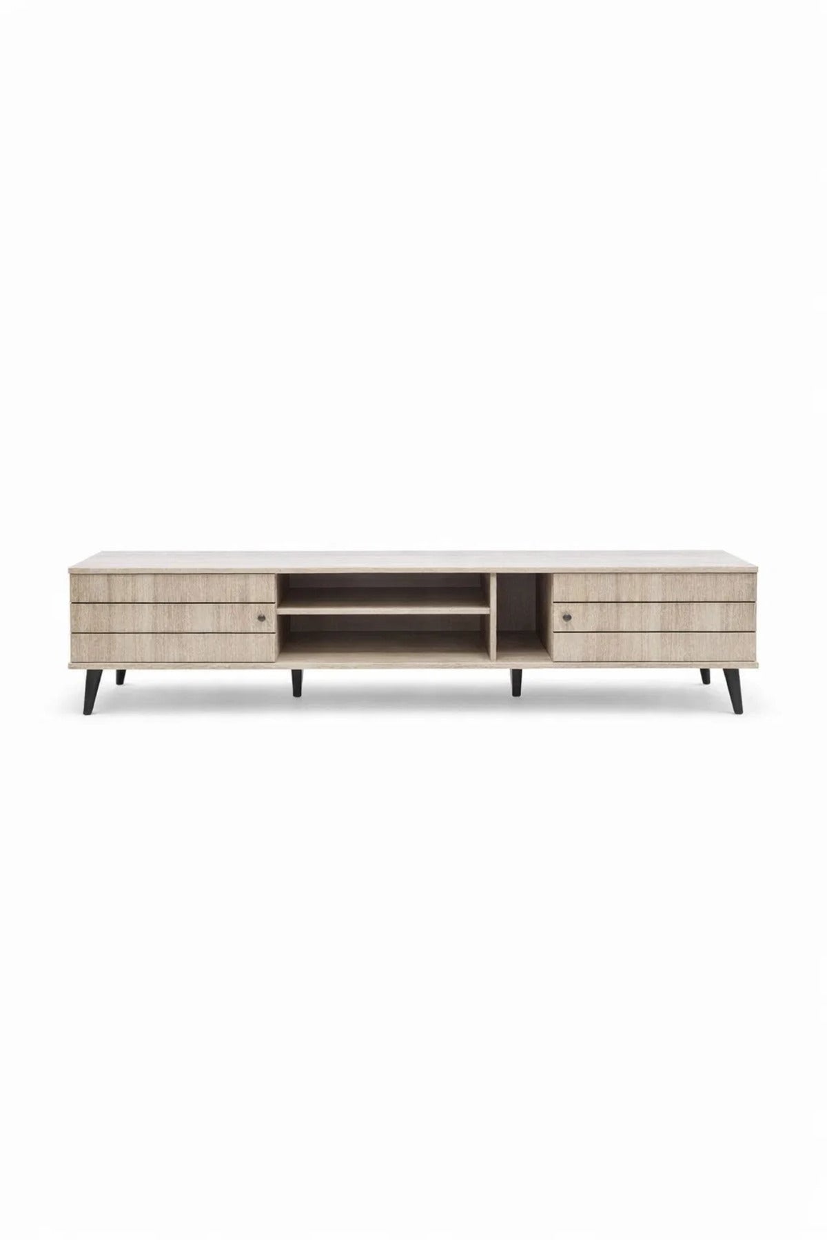Modern Beige TV Unit 200cm Wide Media Stand Console Table with Storage for Living Room Design