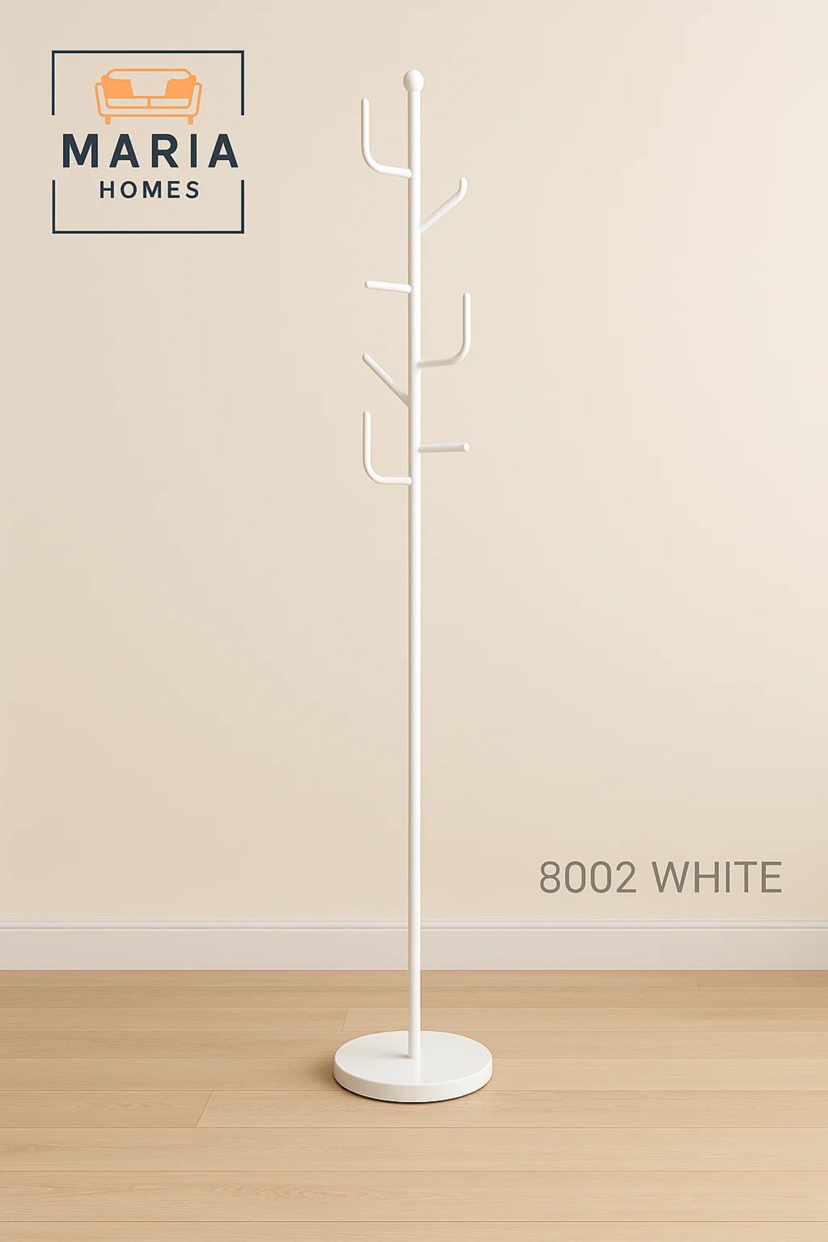 White Minimalist Coat Rack with Rounded Hooks and Marble Base