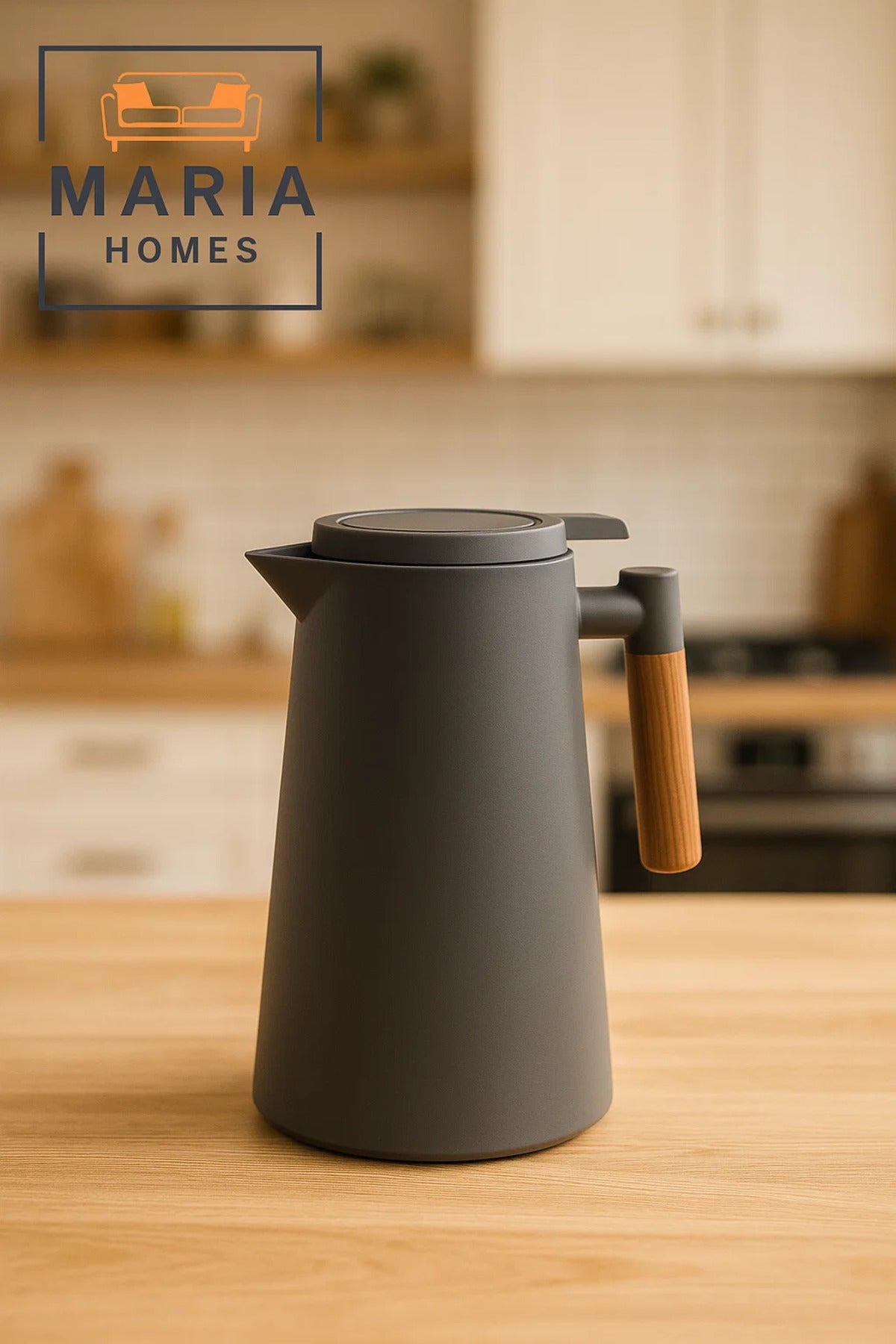 Matte Grey Insulated Thermal Jug with Wooden Handle